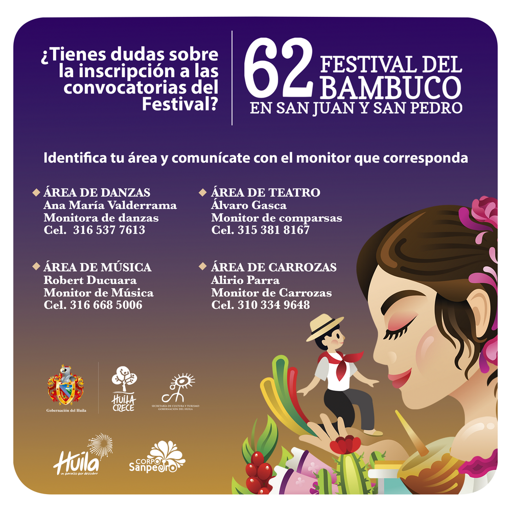 Festival del Bambuco en San Juan y San Pedro abre convocatorias para que artistas se inscriban a las rondas clasificatorias